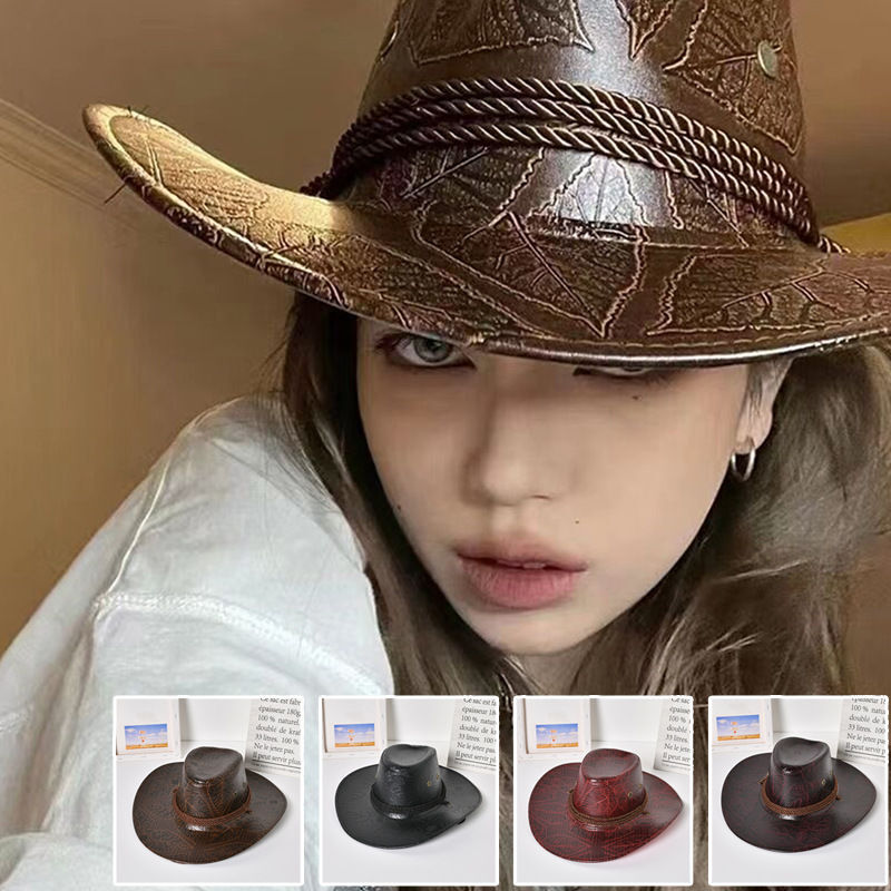 Summer Men and Women PU Leather Outdoor Sun Hat Travel Sun Hat