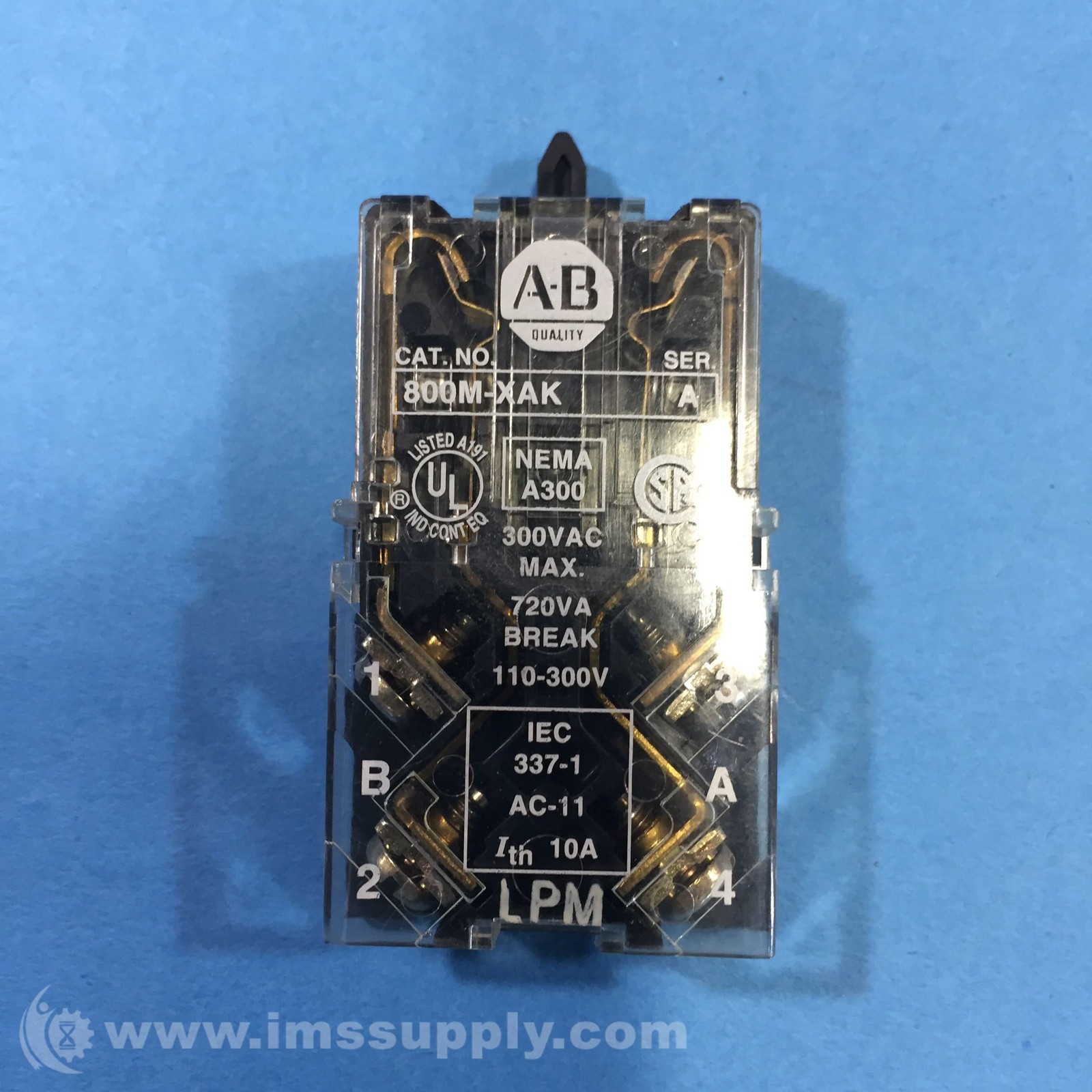 Allen Bradley 800M-XAK Series A Contact Block, 10 Amp, 300 VAC 9911