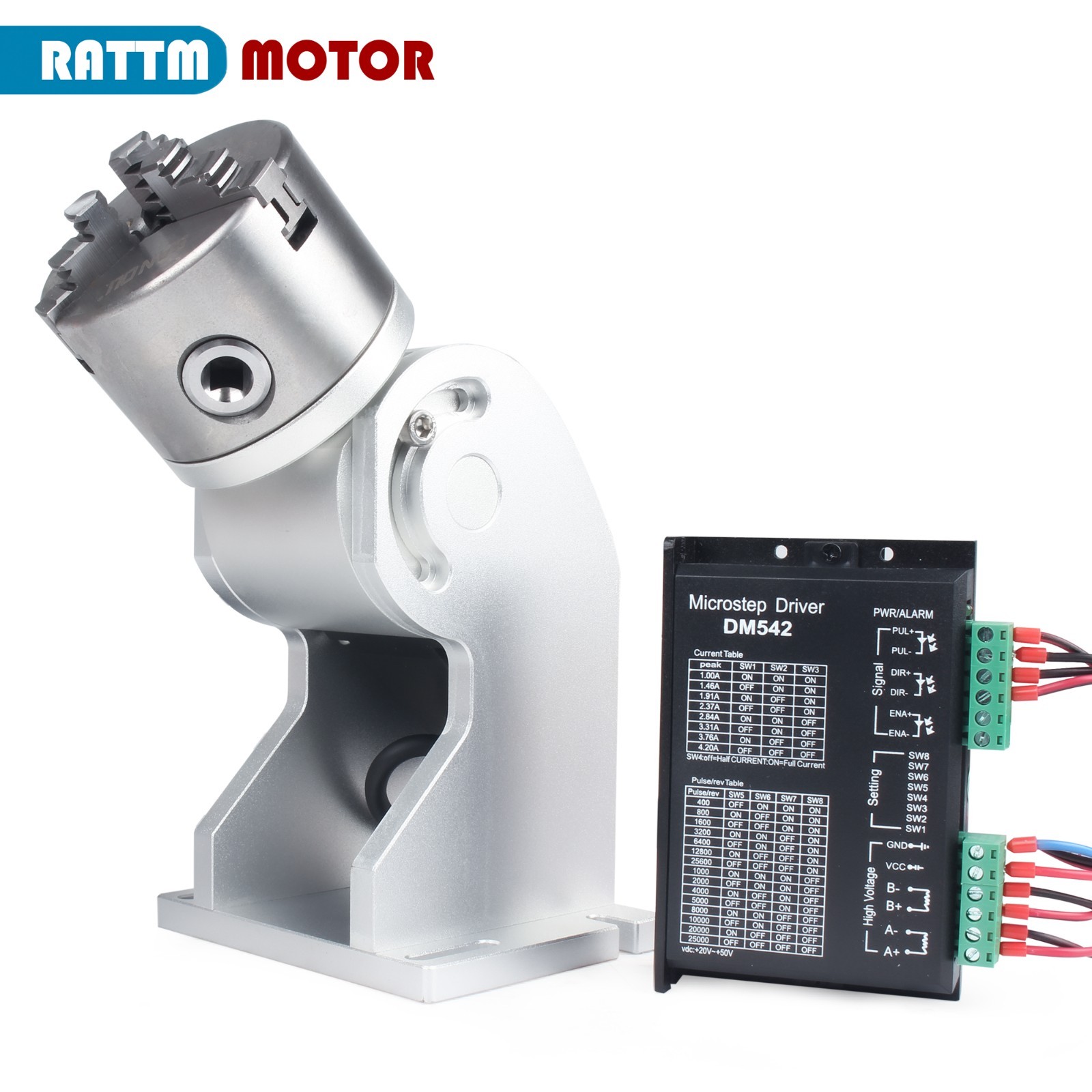 US SHIP】D80 CNC 4th Axis Rotary Table 129mm Center Height+DM542 Stepper Driver