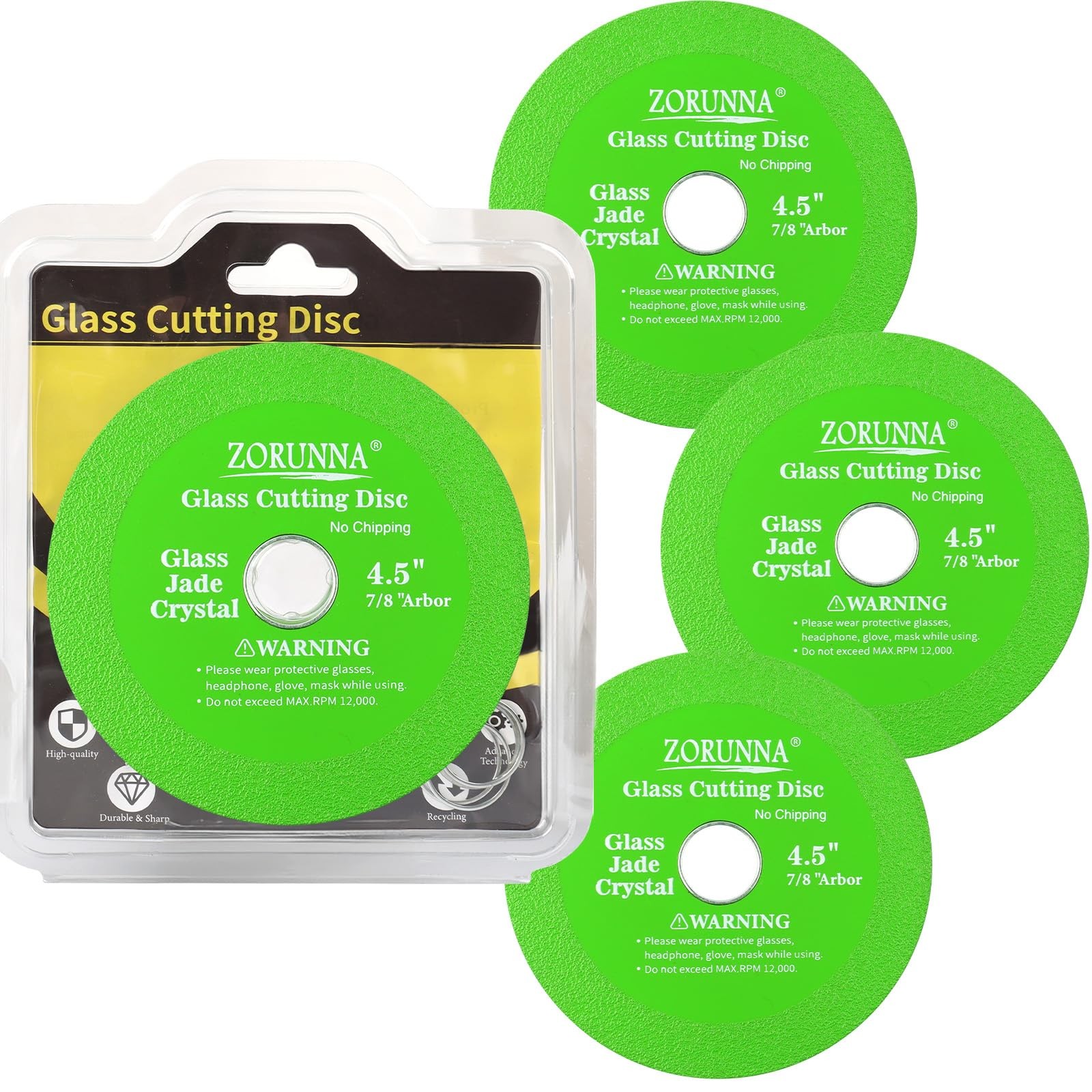 ZORUNNA Glass Cutting Disc for 4-1/2" Angle Grinder, 3 Pack 4.5", Green