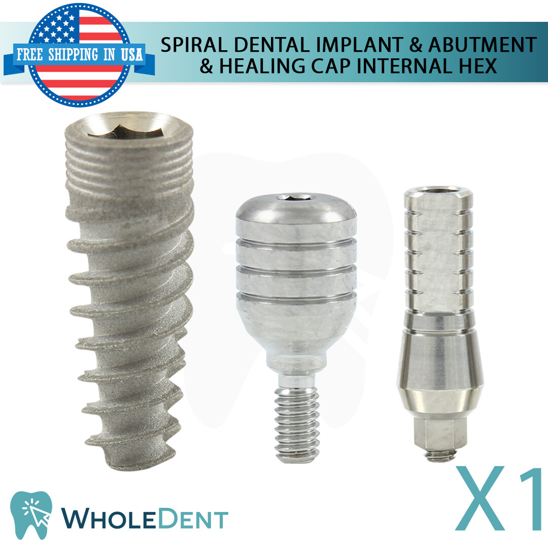 X1 Dental Spiral Int Hex 2.42mm + Straight Abutment + Healing Cap set