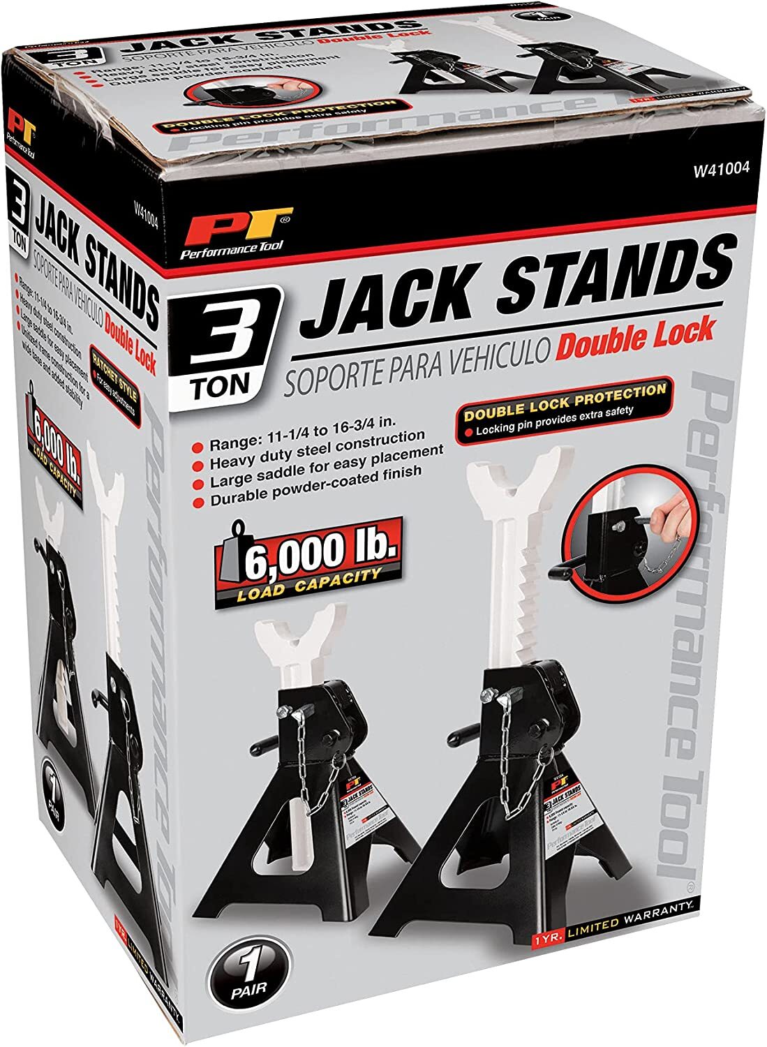 Performance ToolW41004 DOUBLE LOCKING AUTOMOTIVE JACK STANDS (PAIR) 3 TON/6000