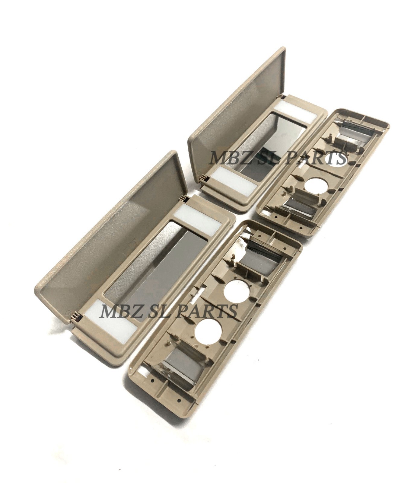 2 BEIGE SUN VISOR MIRROR TRAY VANITY  MercedesR129 SL500 SL320 SL600 500SL 300SL