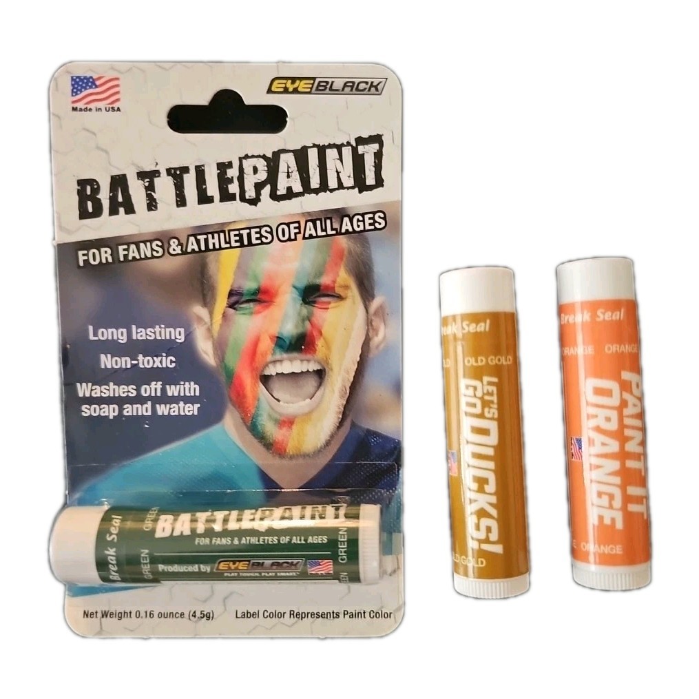 3 Tubes Battle Paint Non-Toxic Face/Body Paint Green, Old Gold & Orange NEW