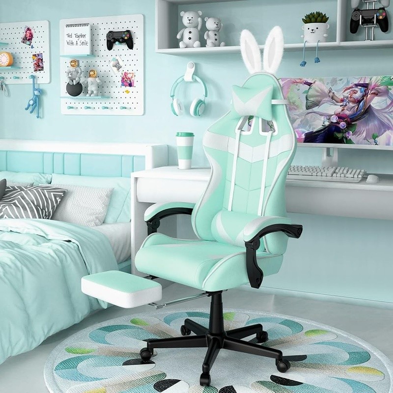 Cute Gaming Chair Removable Bunny Ears Ergonomic Design Adjustable Comfort New