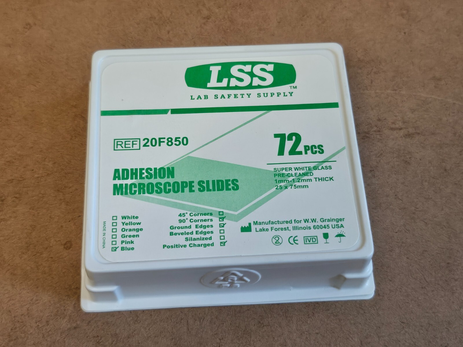 Lab Safety Supply 20F850 Adhesion Microscope Slides 25 x 75 mm 72 Pack