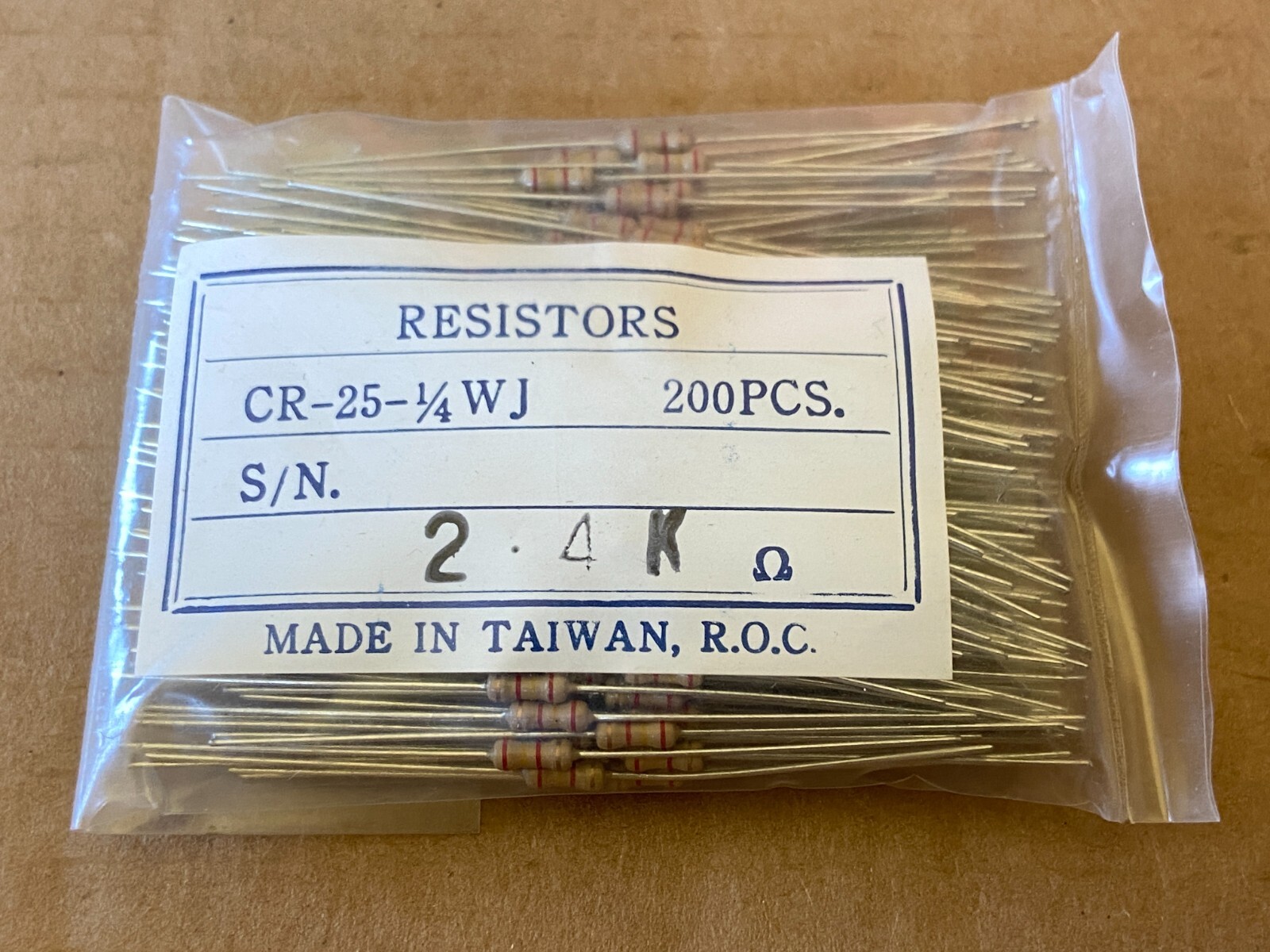 Bag of 200 New 2.4k ohm 1/4 watt 1/4W 5% Carbon Film Resistors CR-25-1/4WJ 2400
