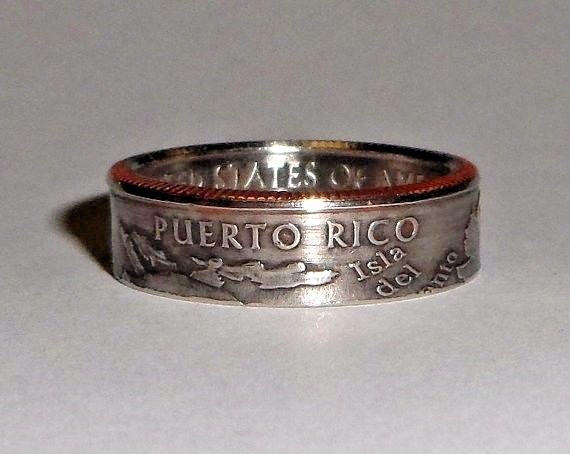 "sealed" PUERTO RICO  US  QUARTER handcrafted coin ring or pendant size 4-14
