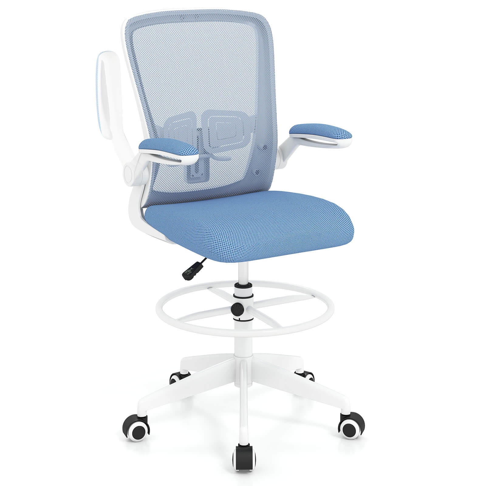 Home Office Drafting Chair w/Flip-Up Armrests Adjustable Footrest Ring for Study