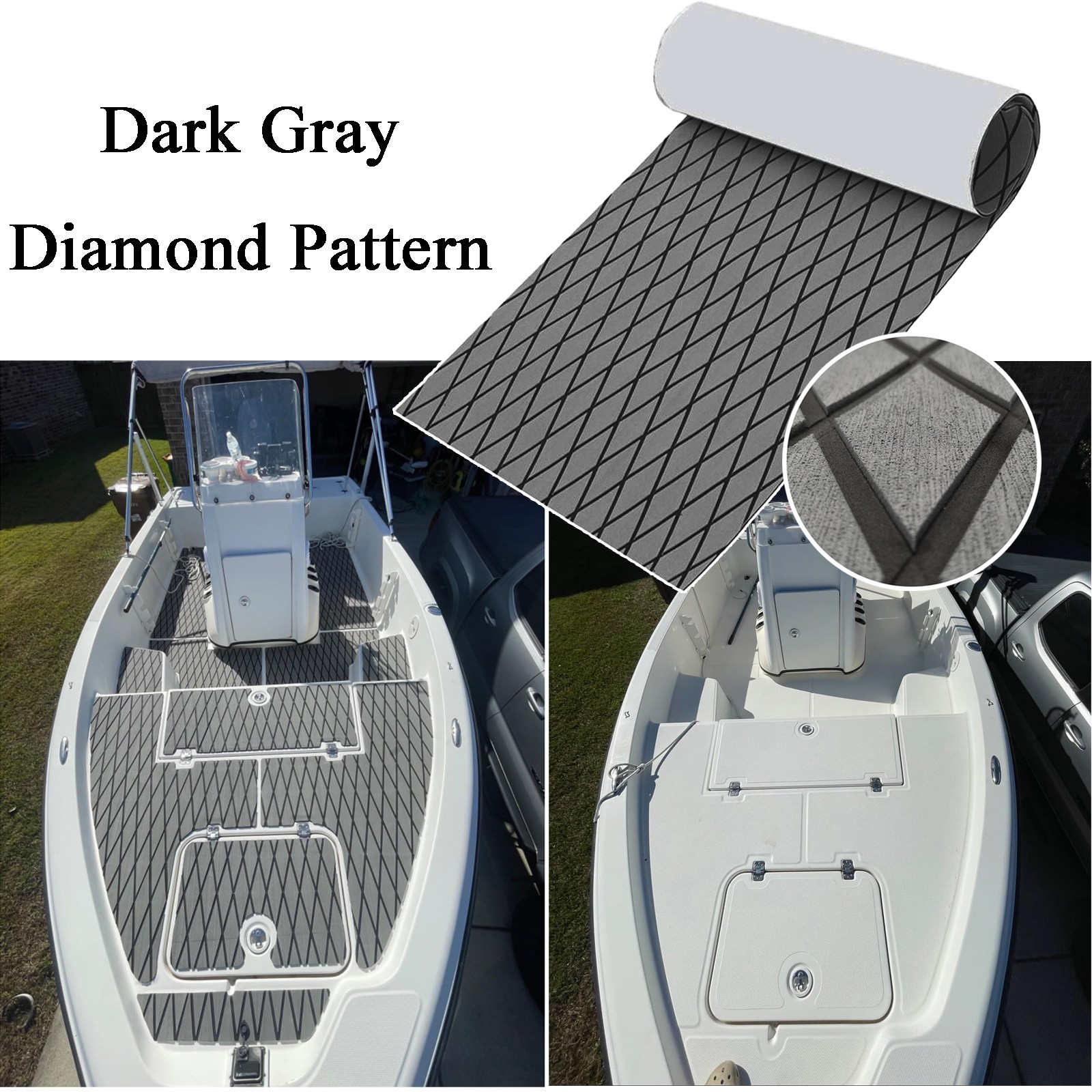 Diamond Cutting EVA Foam Boat Flooring Yacht Sea Deck Mat | Dark Gray Decking