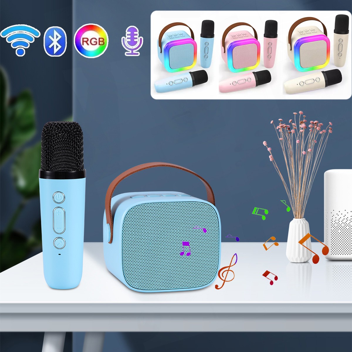 Mini Karaoke Machine Portable Karaoke Bluetooth Speaker w/ Wireless Mic Kids