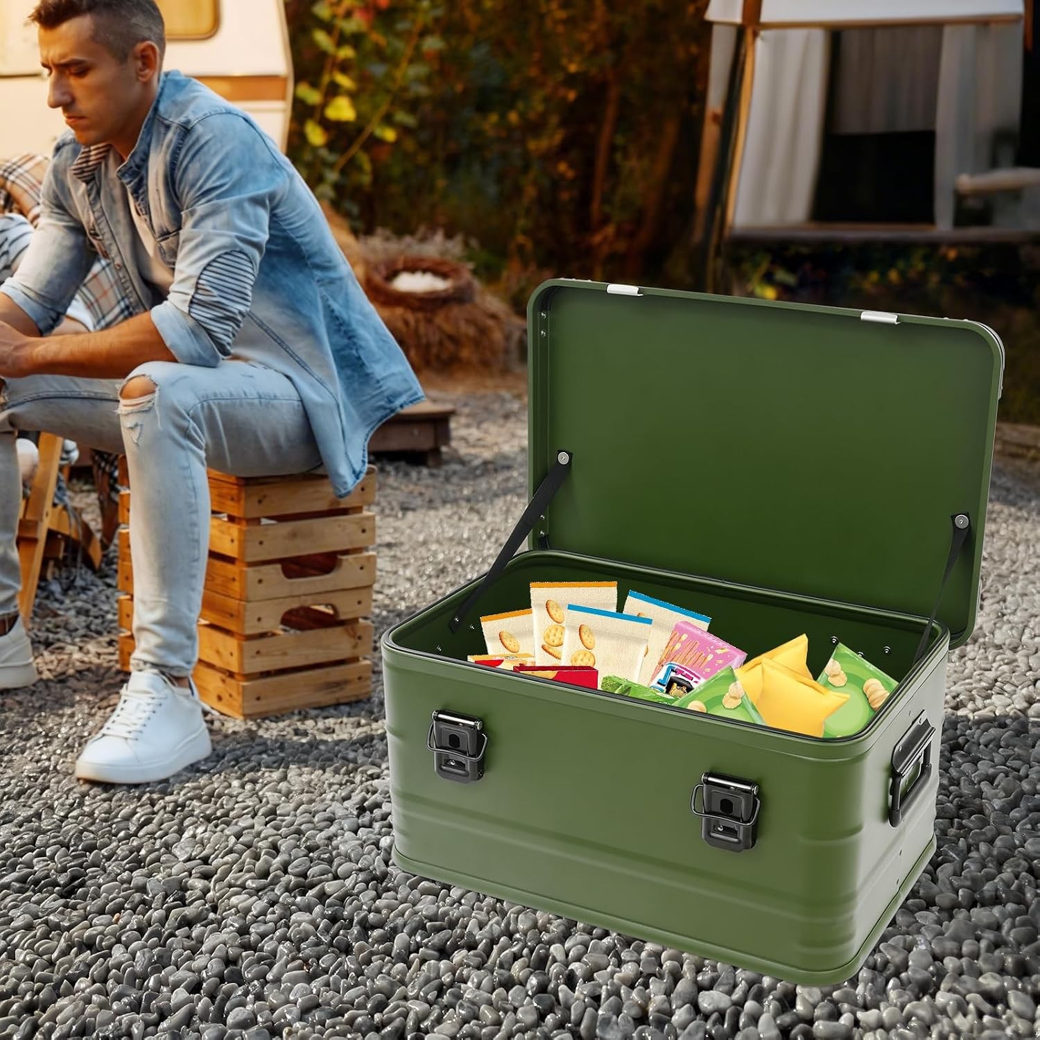 Storage Box, 13.21 Gal Metal Cargo Case,for Logistics, Storage, Camping