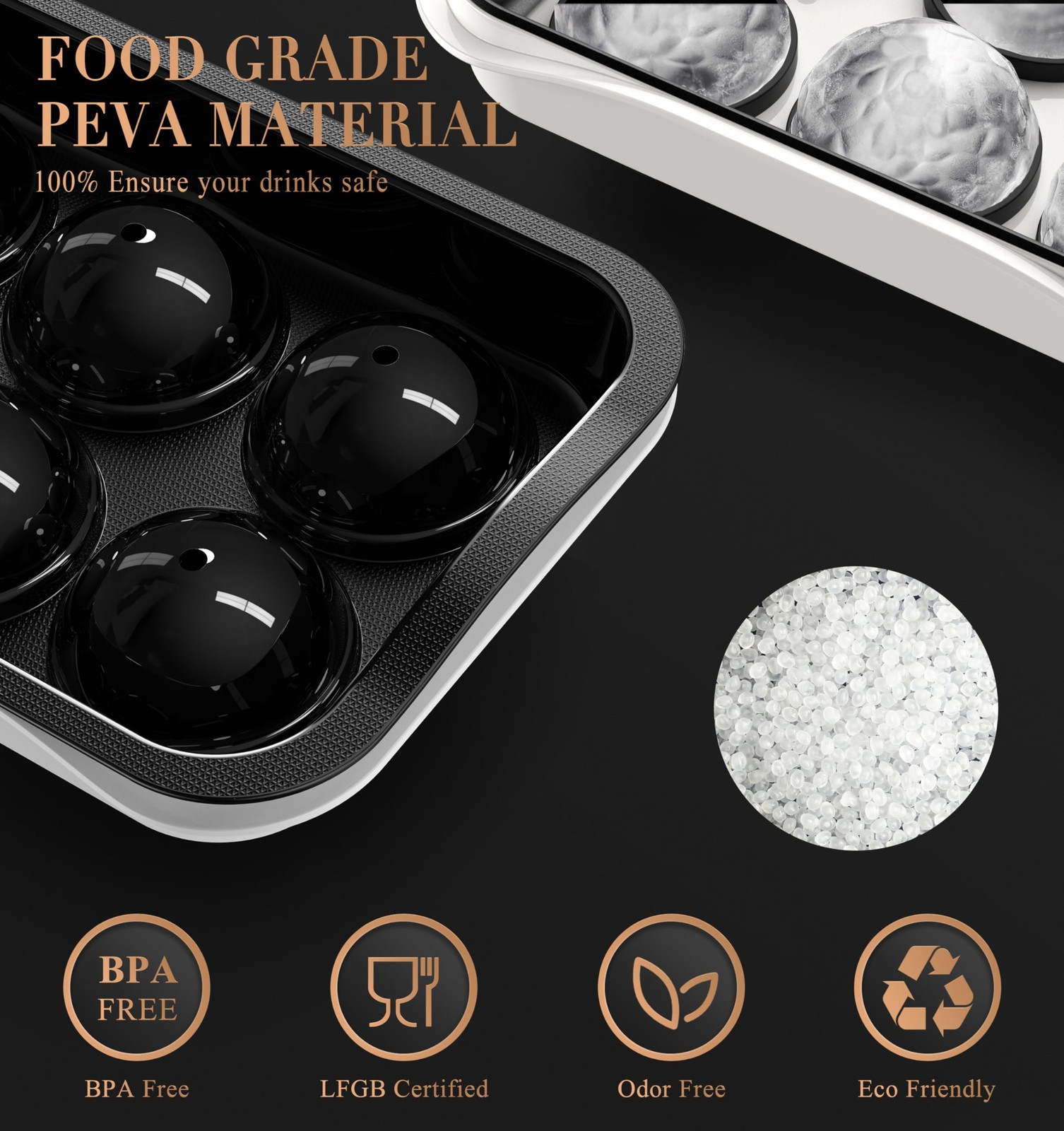 6-Cavity Ice Ball Maker Easy Release Silicone Round Ice Cube Trays with Lids