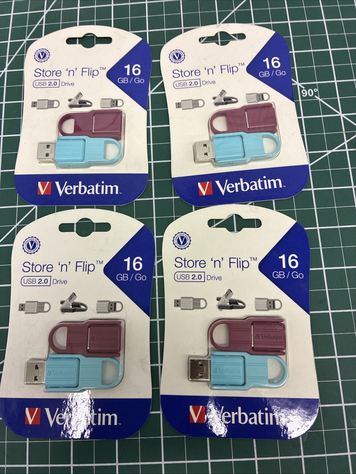 Verbatim 16GB Store 'n' Flip USB Drive - 4 Packs Of 2- Berry, Blue-8 total