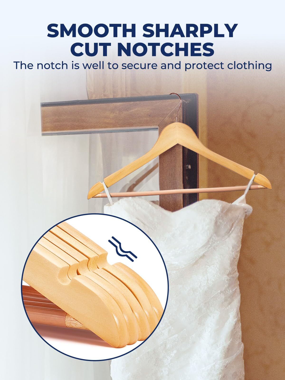 Wooden Hangers 20 Pack Durable Coat Hanger Wood Hangers with Bar Premium Suit...