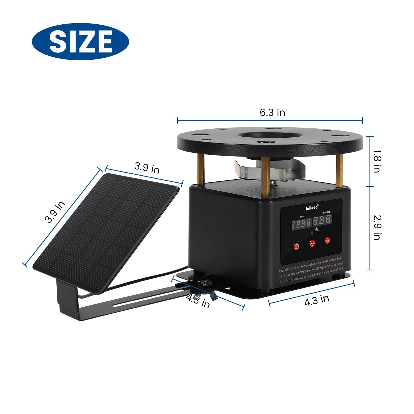 briidea Deer Feeder Timer with Integrated Solar Panel, Digital black