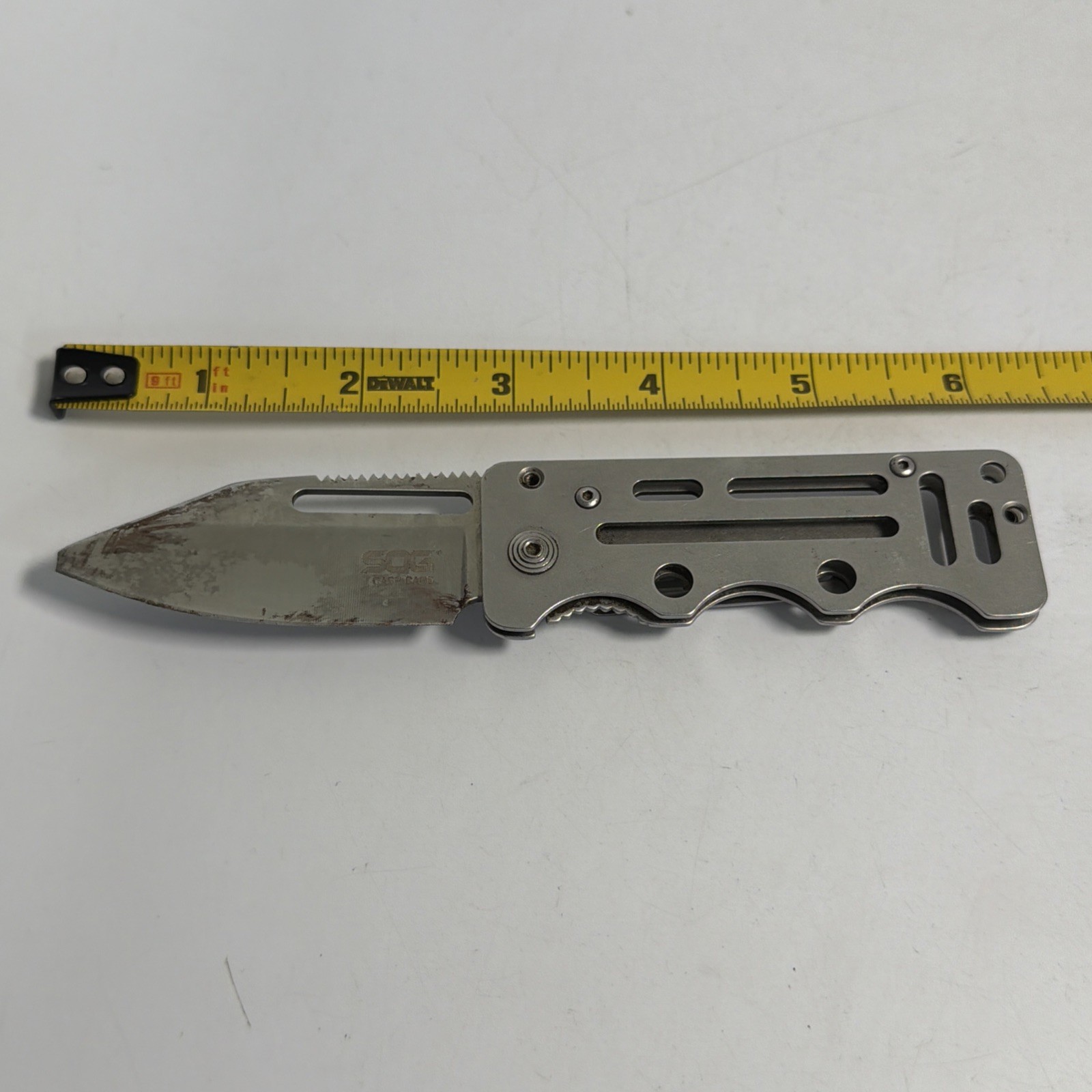 SOG CashCard Folding Pocket Knife Stainless Steel Handle Money Clip Damaged Tip