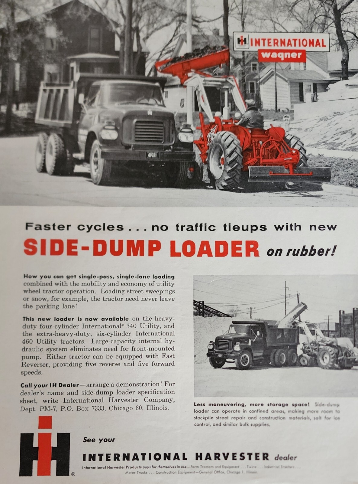 IH International Harvester Tractor Magazine Ad Dump Loader Picture Vtg Decor