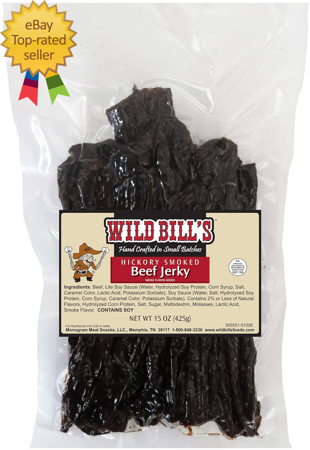 Wild Bills Hickory Smoked Beef Jerky Strips, 30-Count, 15-Ounce