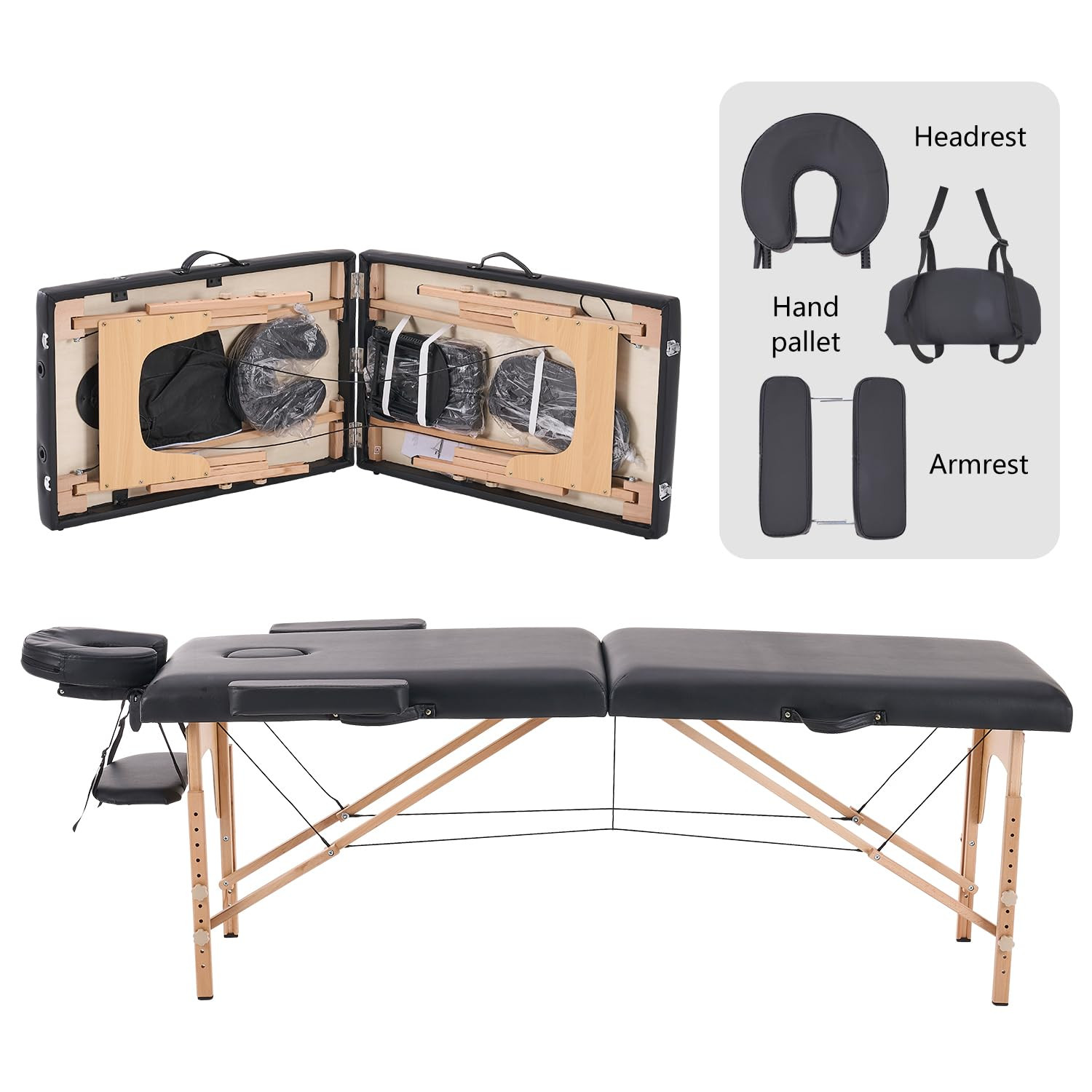 Massage Table Portable Lightweight 2 Folding Adjustable Lash Facial Tattoo Bed P