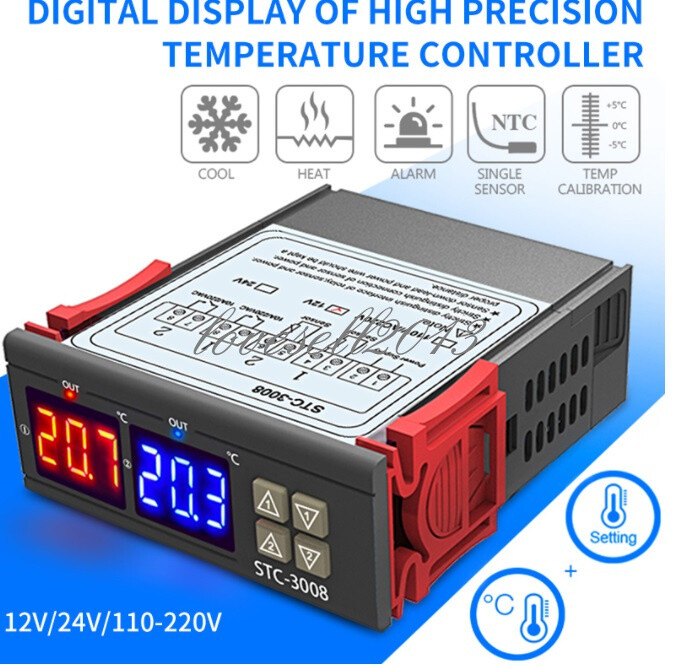 STC-3008 AC 110-220V Dual Display 2-Way Thermostat Temperature Controller Probe