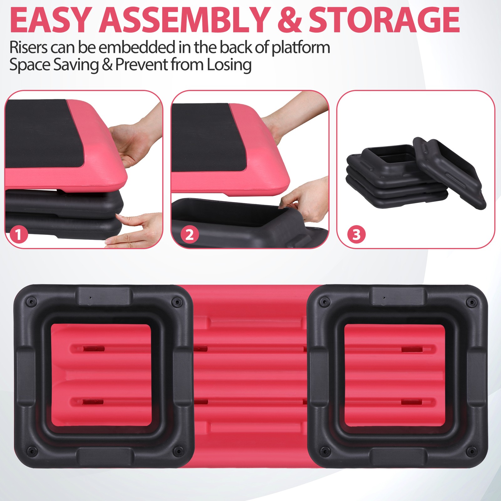 43'' Aerobic Step Platform Exercise Adjustable Workout Stepper with 4 Riser Pink