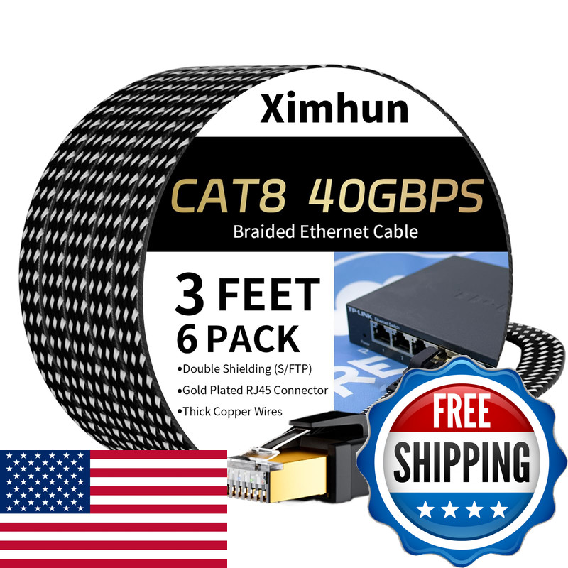 Ximhun 6Pack Cat 8 Ethernet Cable 3Ft High Speed 40Gbps 2000Mhz Network Cord