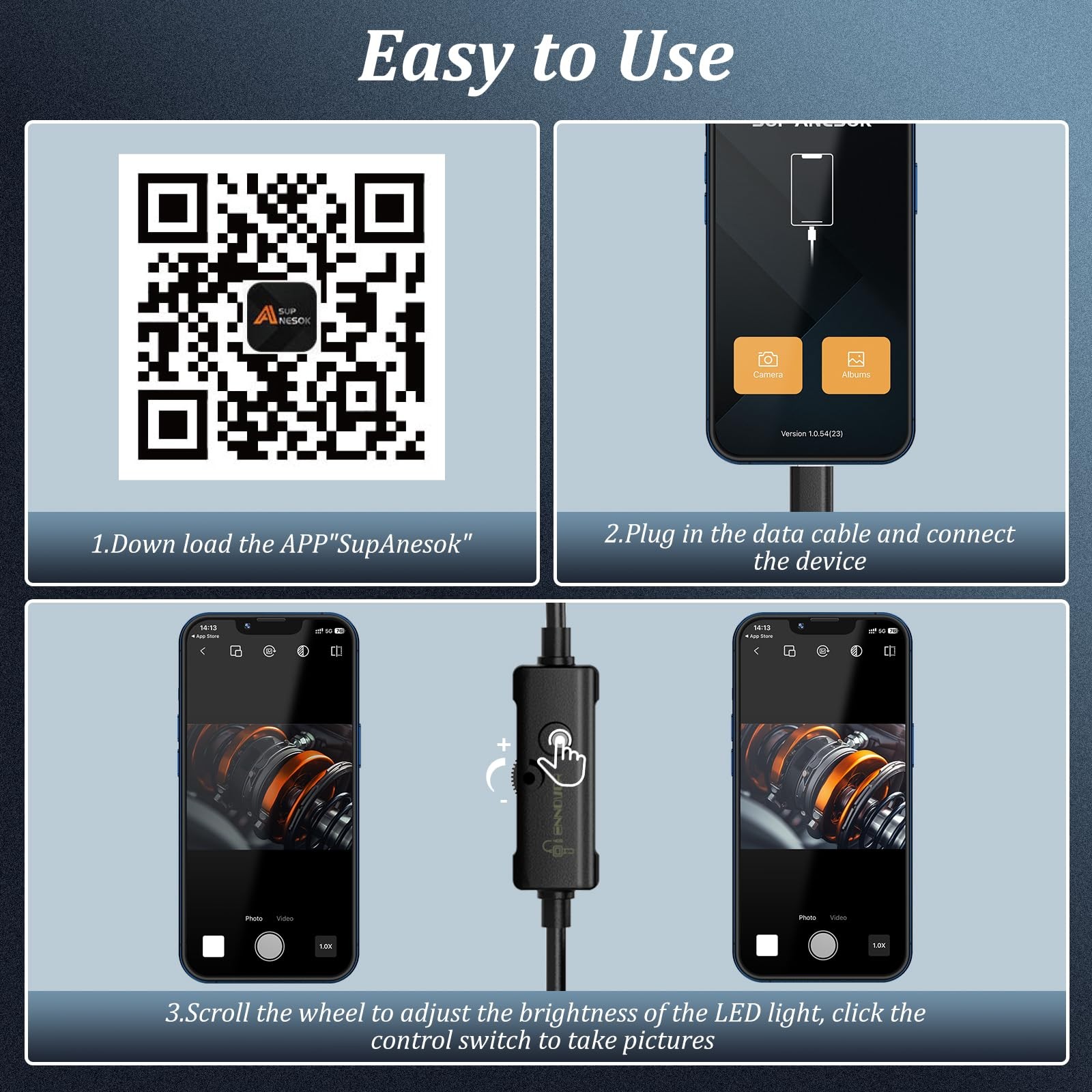 Endoscope Camera with Light, 1920P HD Borescope Camera with 8 Adjustable LED