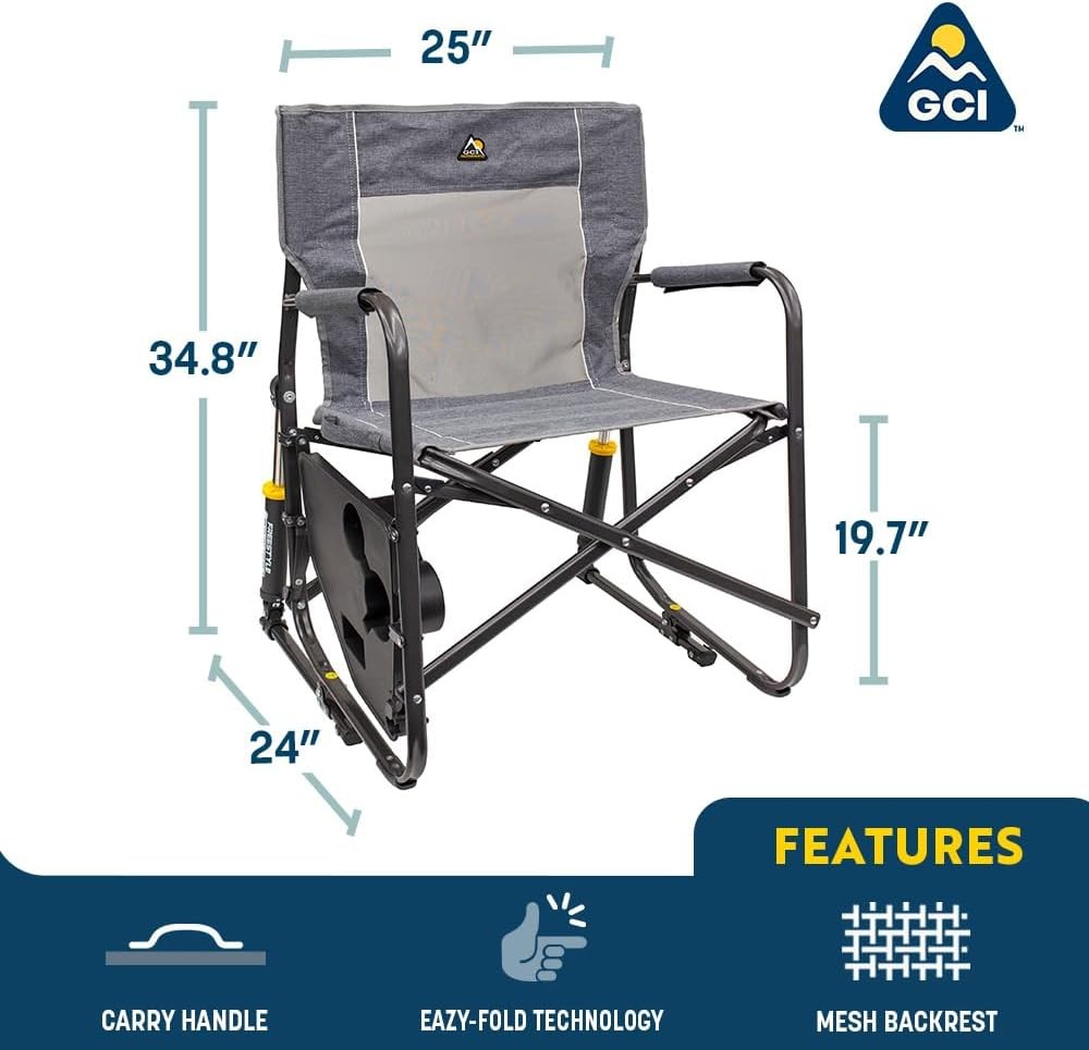 Freestyle Rocker with Side Table Camping Chair with Solid, Durable Armrests