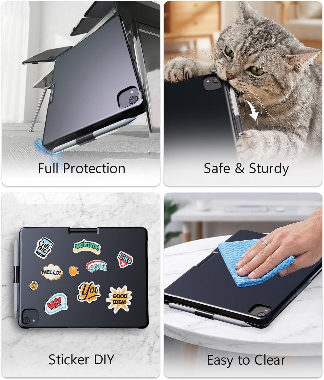 BABG iPad Keyboard Case w Touchpad 360 Swivel Rainbow Backlit Black