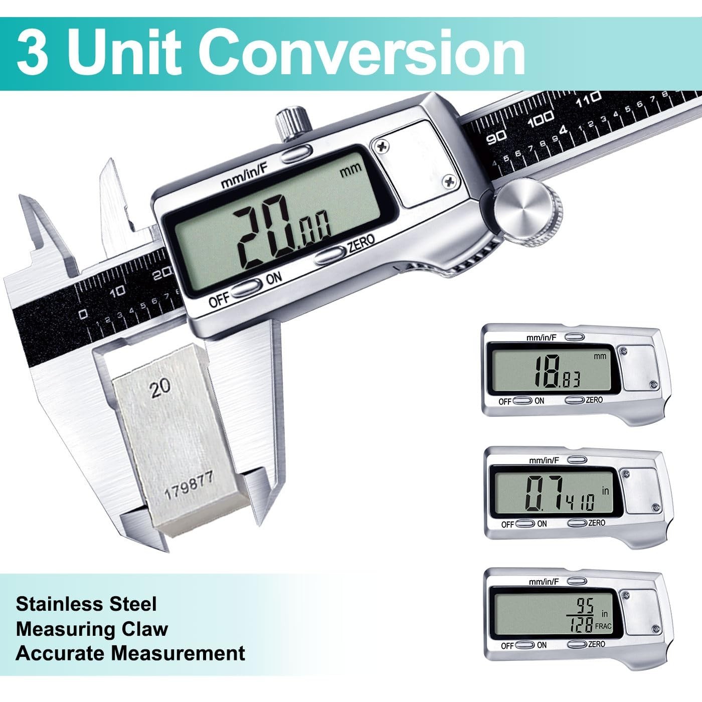 6-Inch Digital Caliper with 3 Units Conversion - Splash-Proof and Durable Design