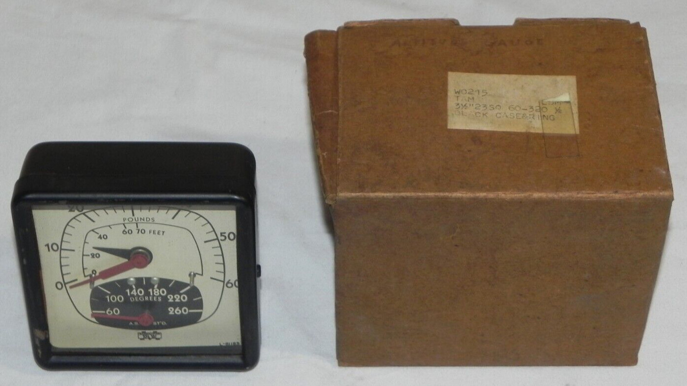 Vintage ASME Pressure Degrees Altitude Gauge Square - BRAND NEW!!