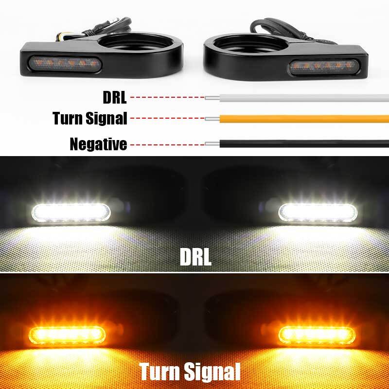2* Motorcycle 41mm Fork Clamp Front LED Turn Signals Blinker Light Amber+White