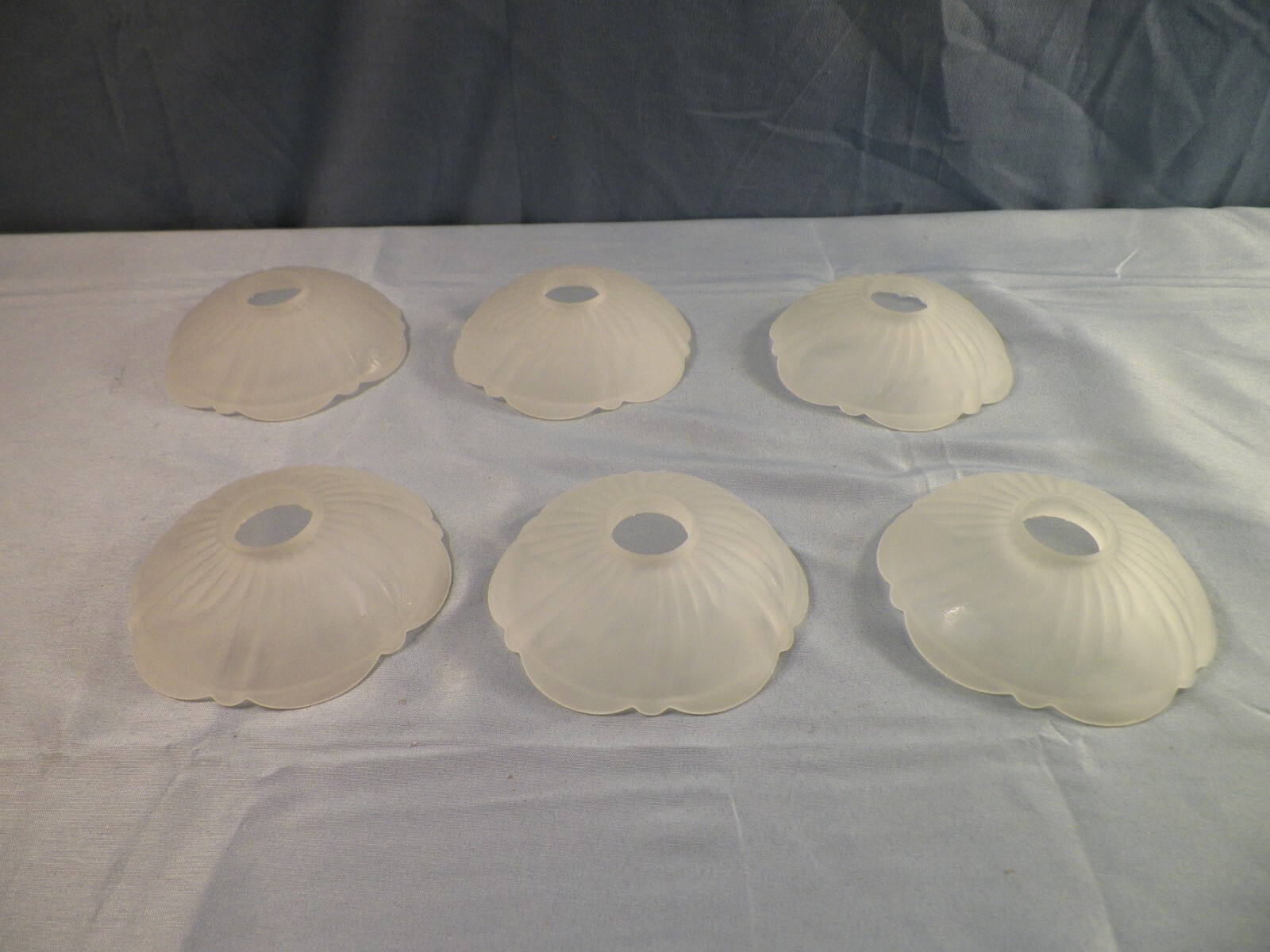 NOS Set of 6 Clear Satin Frosted Glass Lamp Bobeches w/ Spiral Twist Design 4"