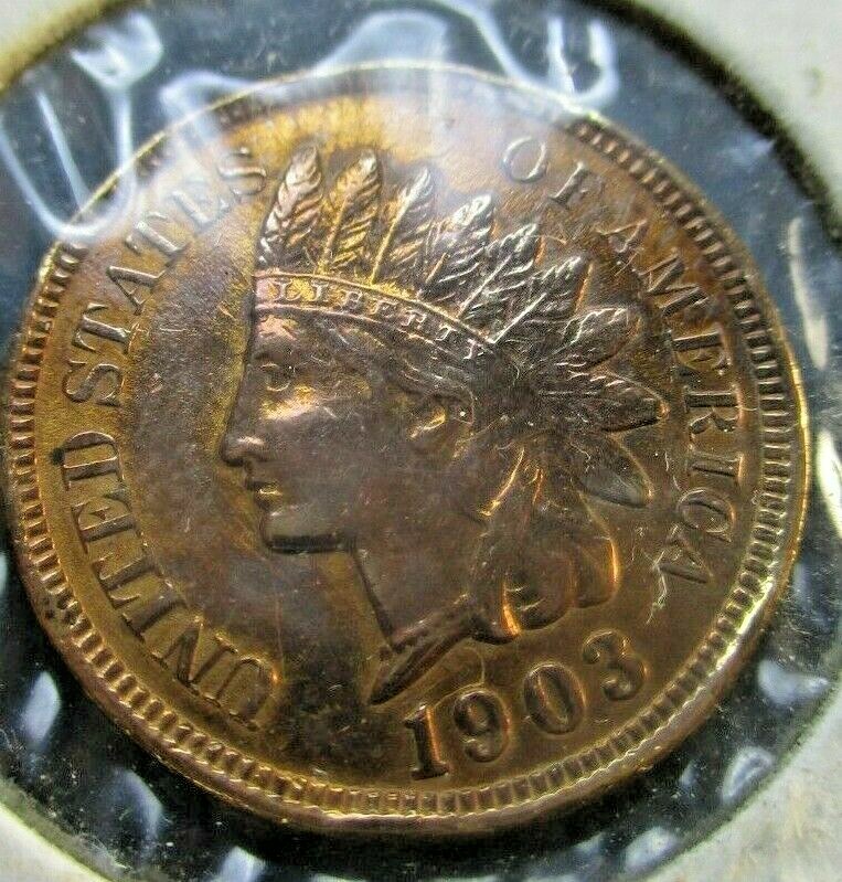 1903 Indian Head Penny Red Brown Toning