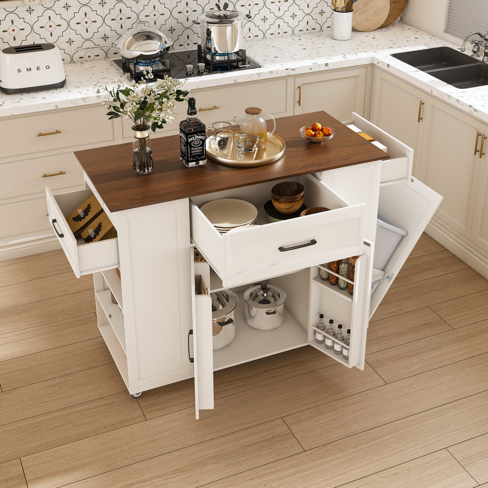 Kitchen Island W Storage Power Outlet Movable Rustic Breakfast Bar Table