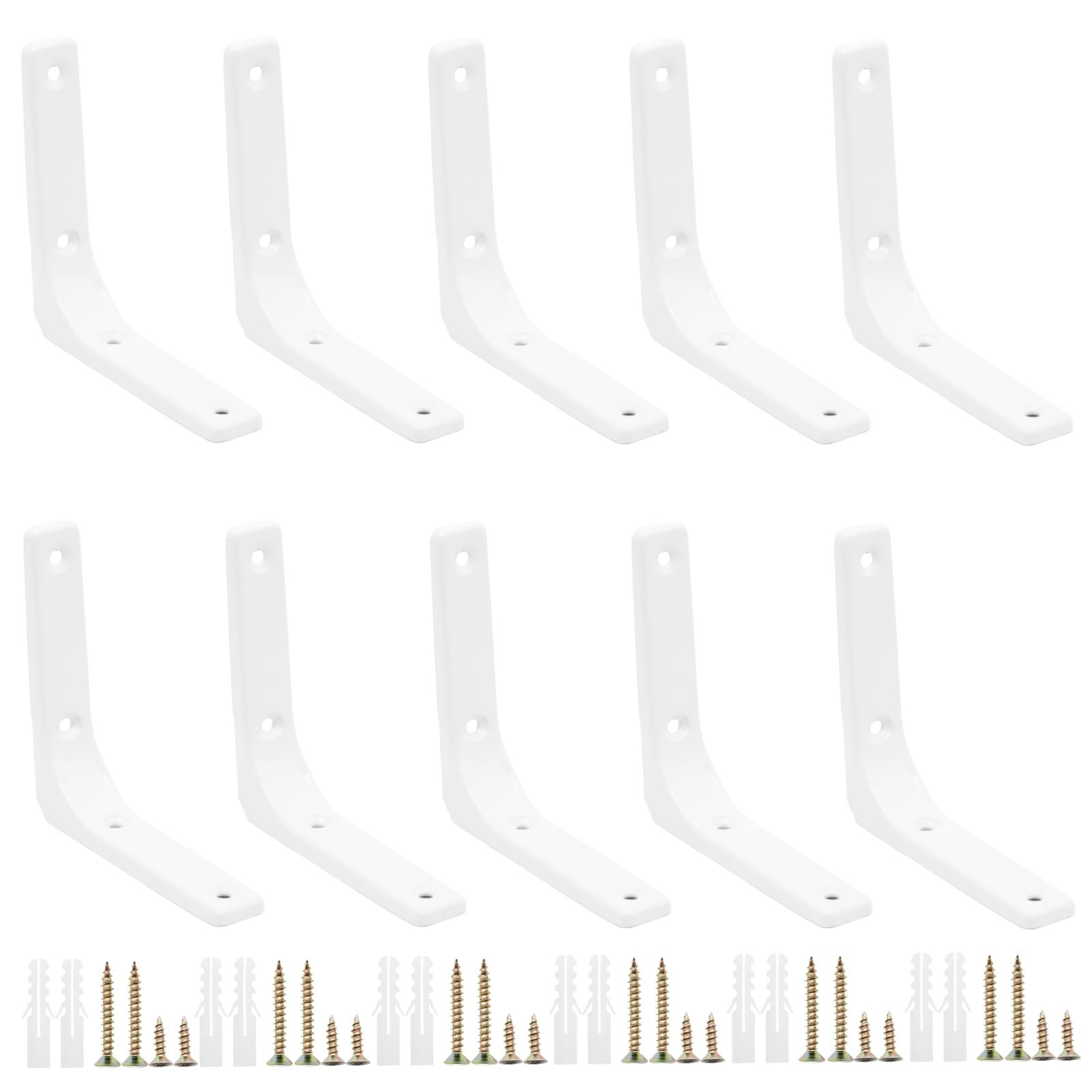 10 Pcs 4 inch White Heavy Duty L-Brackets 90-Degree Corner Brace for Shelves