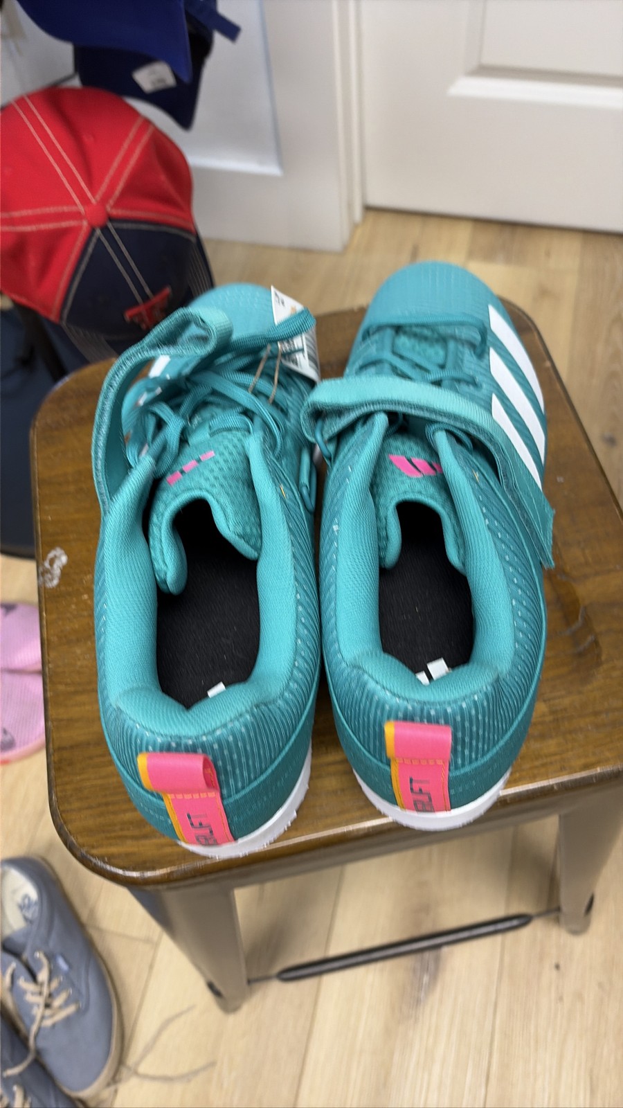 Adidas Powerlift 5 Men's Lifting Shoes Teal Pink White size 12.5