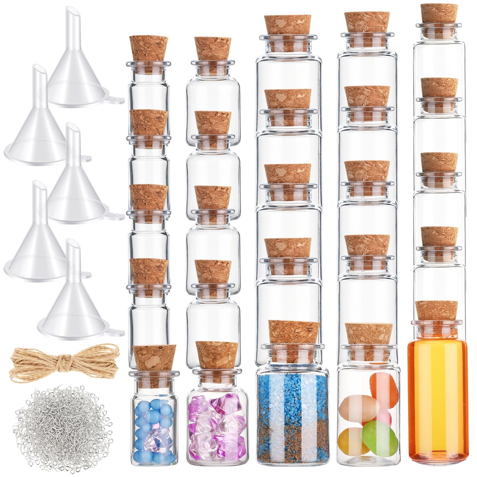 Mini Plastic Bottles with Corks Stoppers Eye Screws Funnels Small Potion Bott...
