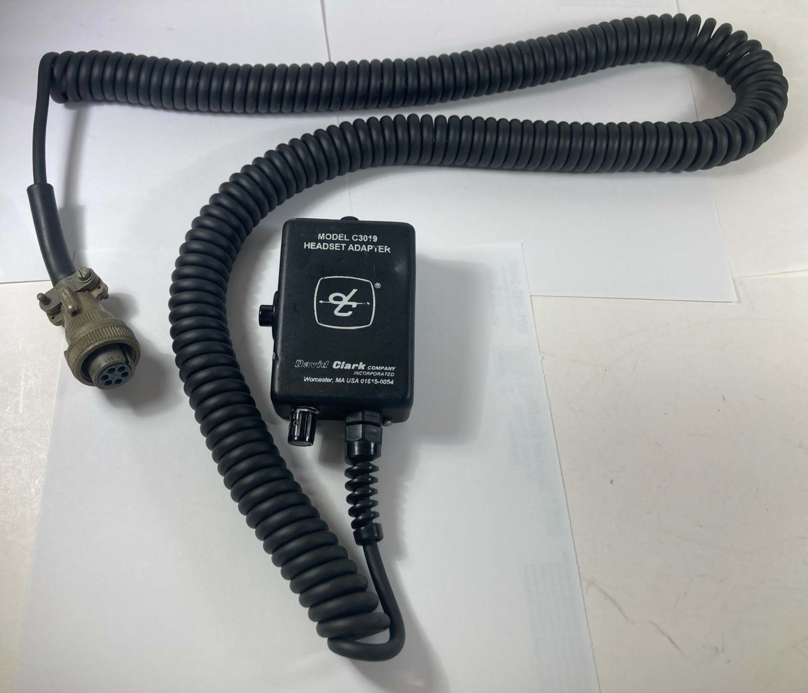 David Clark Model C3019 Headset Adapter, with 6 Pin Connector on Long Cable
