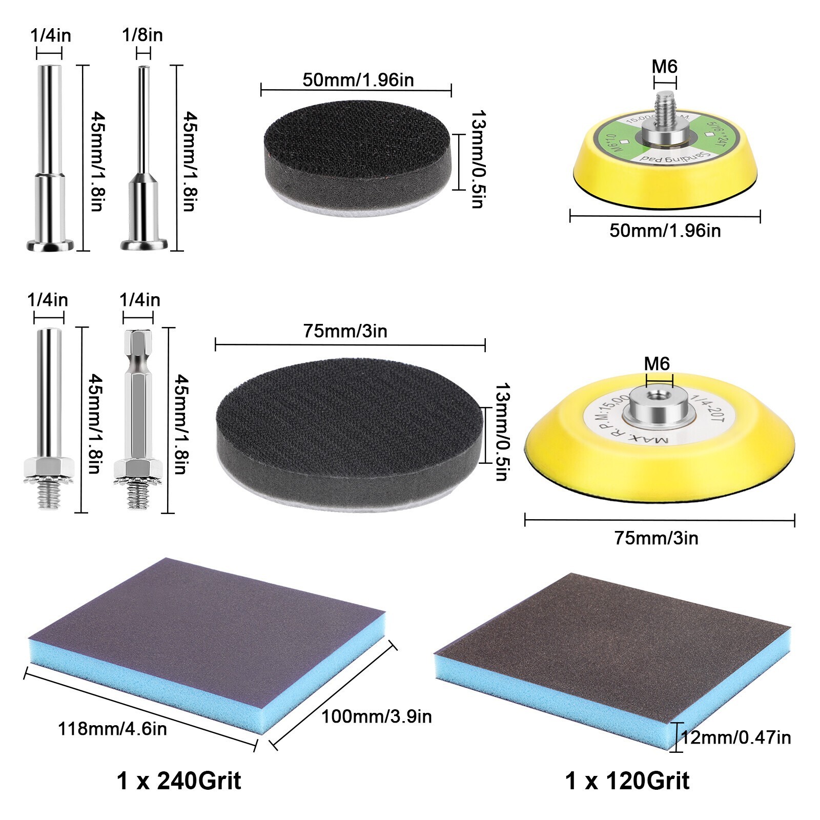 160pcs 2 & 3" Sanding Discs Kit 80-3000 Grit Sandpaper Pads Hook Loop for Drill