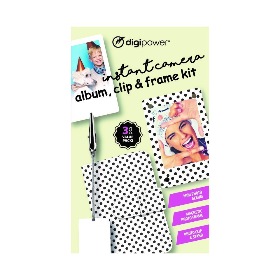 Digipower Mini Instant Camera Album, Clip and Frame Kit (3pcs Value Pack), White