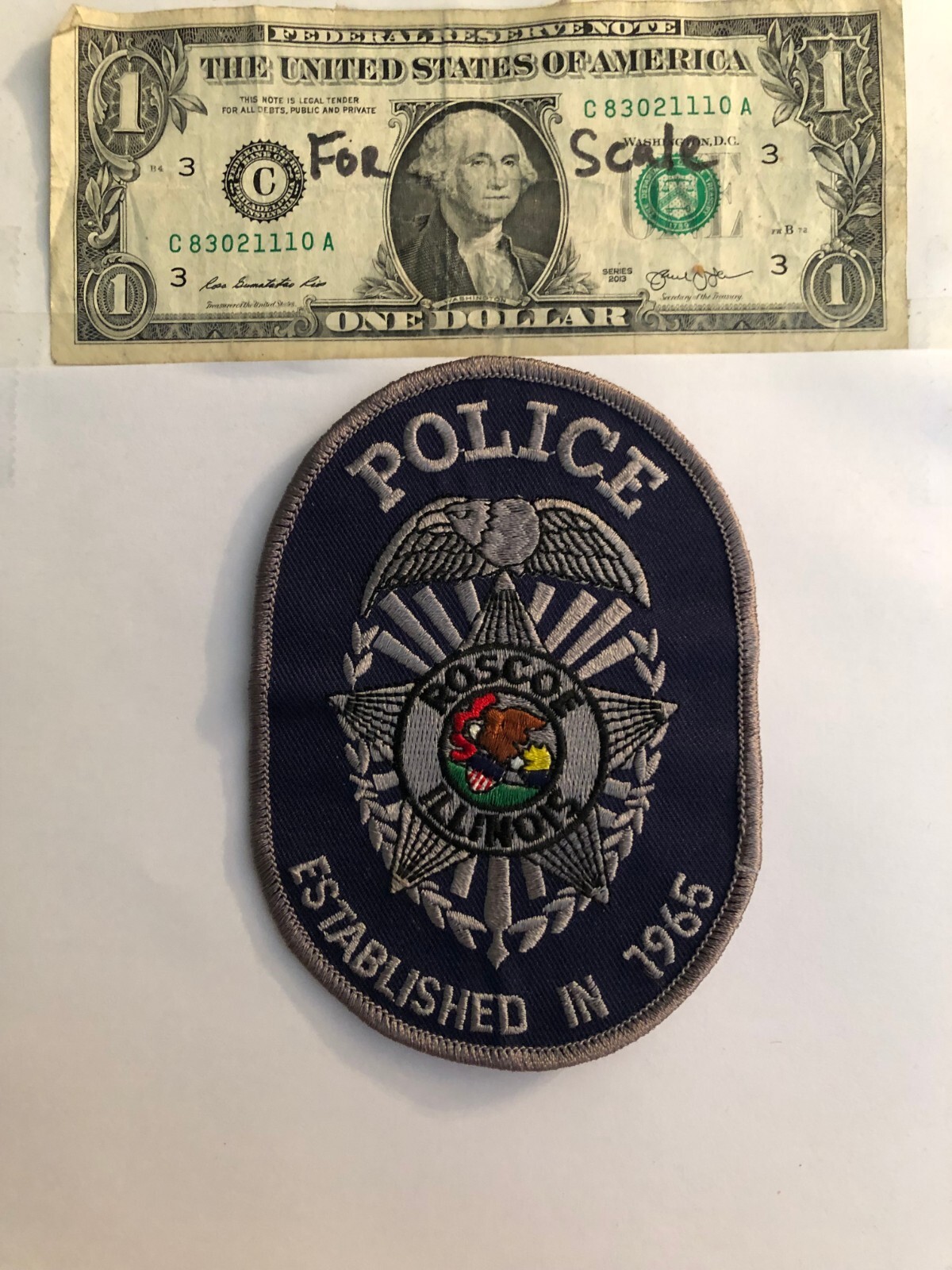 Rare Roscoe Illinois Police Patch Un-sewn great condition
