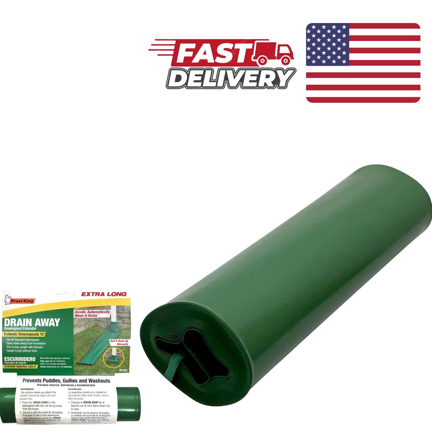 Innovative Downspout Extender 12 Feet Green Plastic Easy to Install and Use