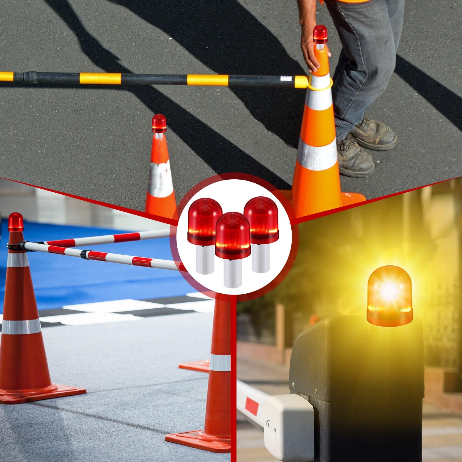 VIHOSE 12 Pcs LED Traffic Cone Lights Flasher with red and white