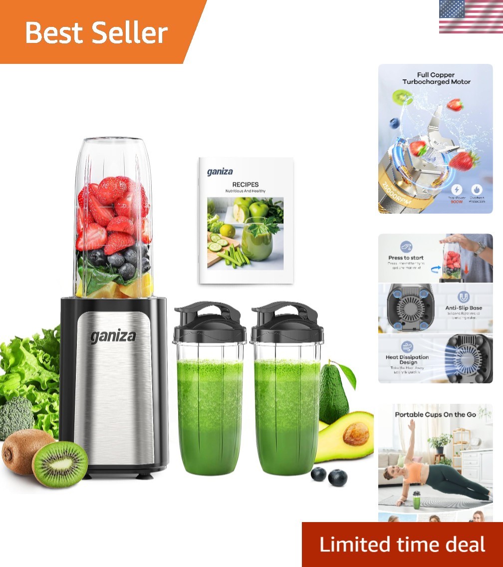 Compact 14-Piece Smoothie Maker with 3 Travel Cups & Recipe Book - Easy Clean