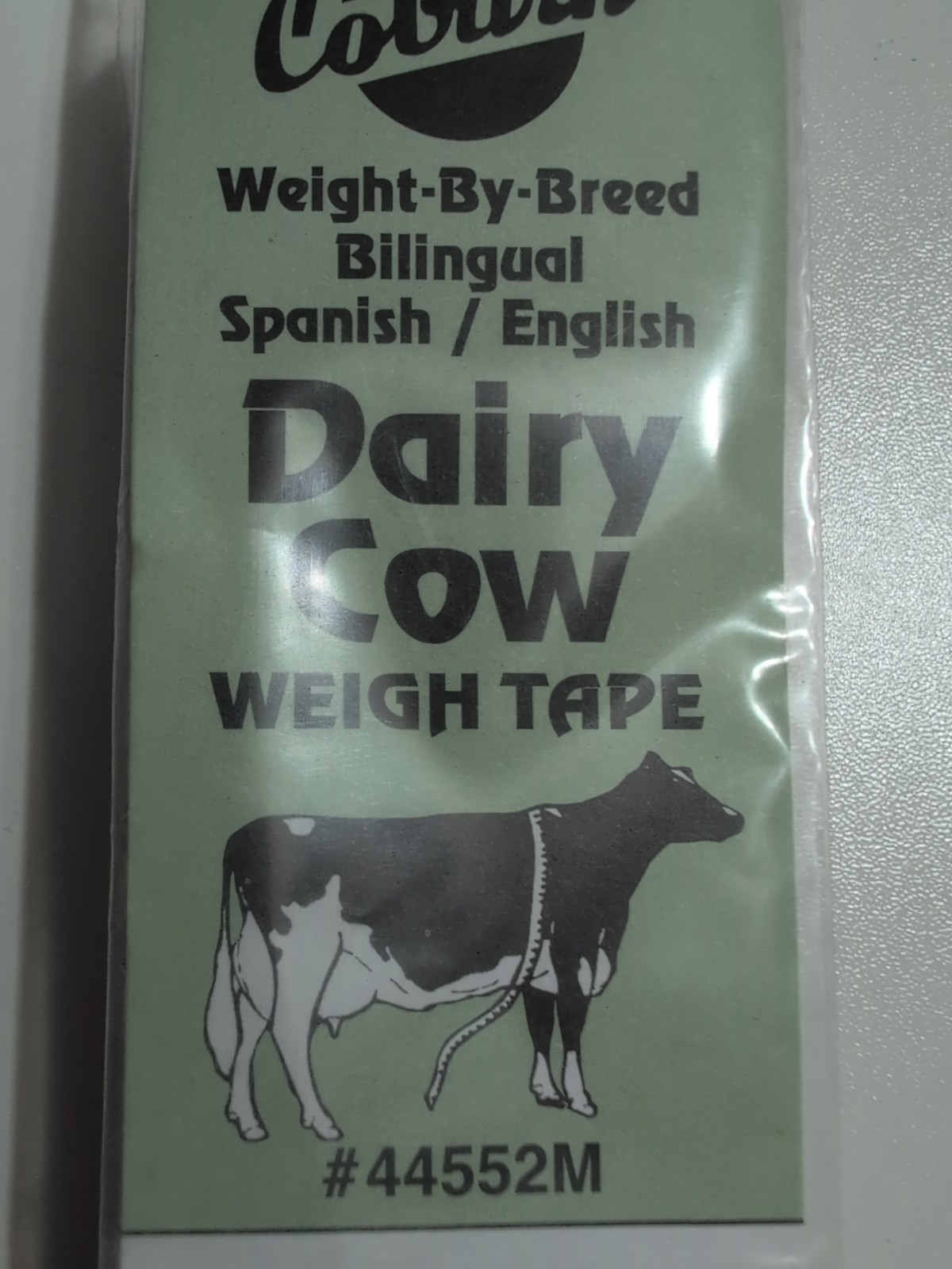 44552M BILINGUAL Spanish/English Weight by Breed Dairy Cow Weigh Tape 108"