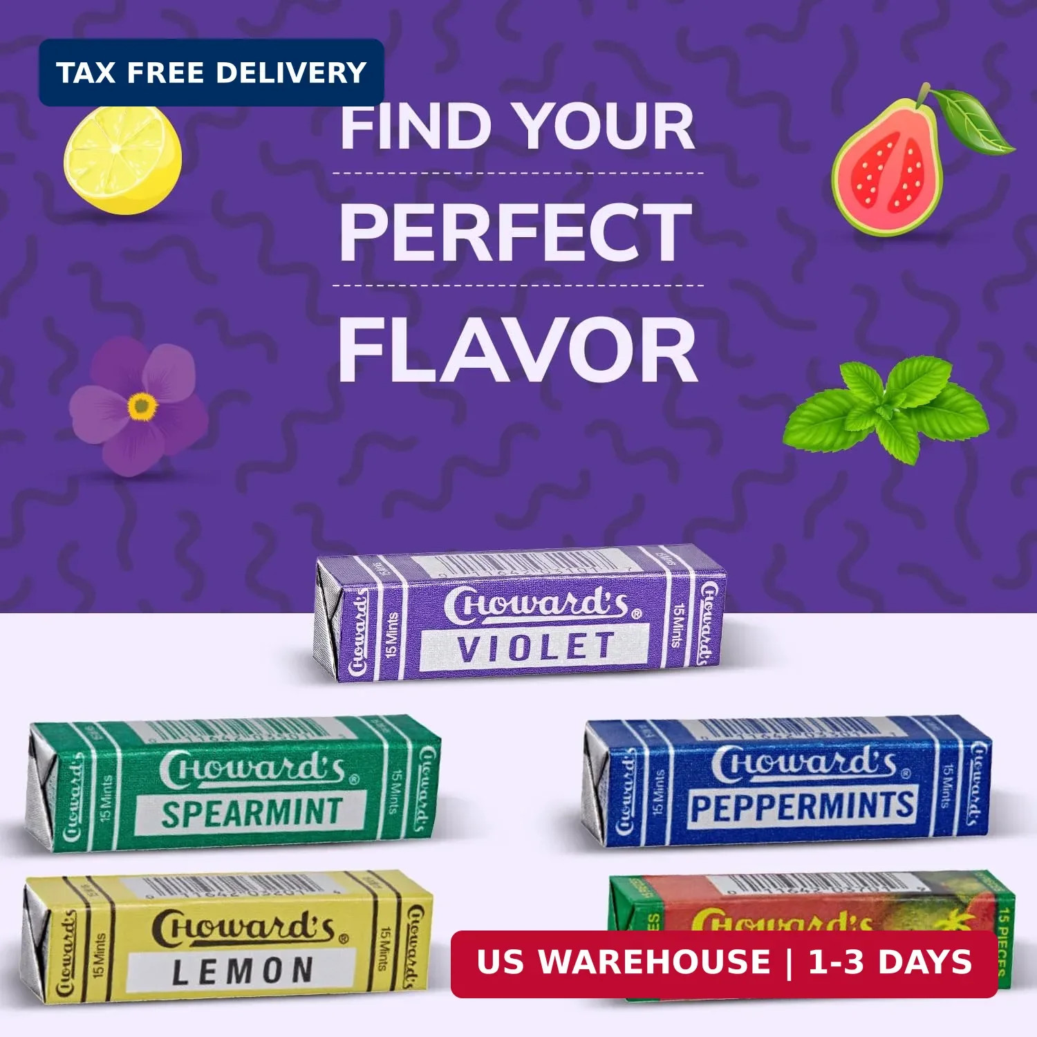 Choward's Violet Mints Candy | Bold Aromatic Flavor 6 Pack 15 Mints Per Package