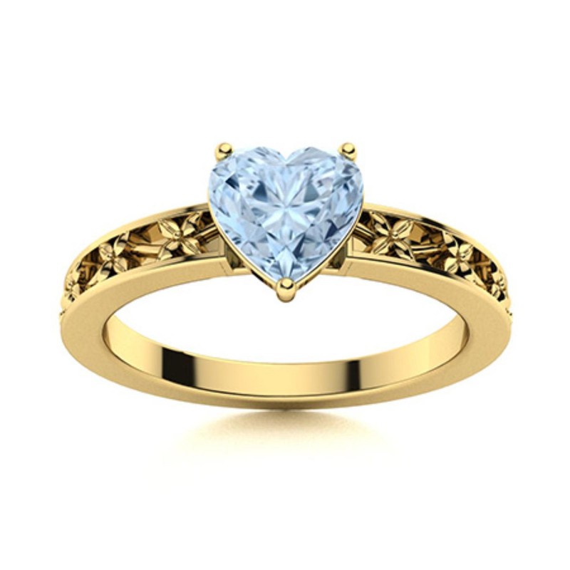 Heart Aquamarine Gemstone Boho Solitaire Womens Gift March Ring 925 Silver