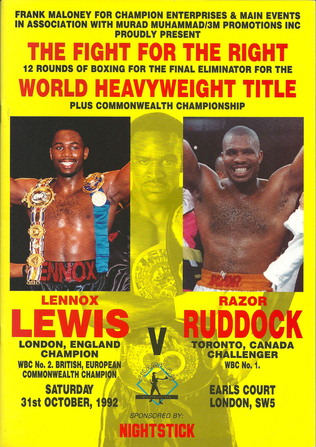 Original Vintage Lennox Lewis vs. Razor Ruddock Boxing Fight Program Scorebook